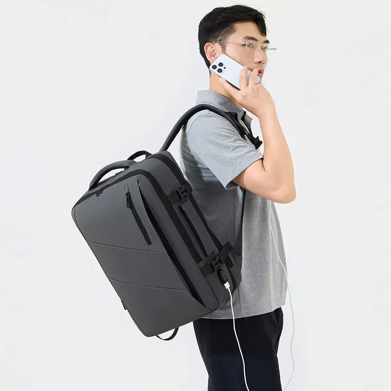 Tas Ransel Pria Bahan Oxford Polos Warna Hitam Bentuk Kotak Tali Lebar Resleting Stok China