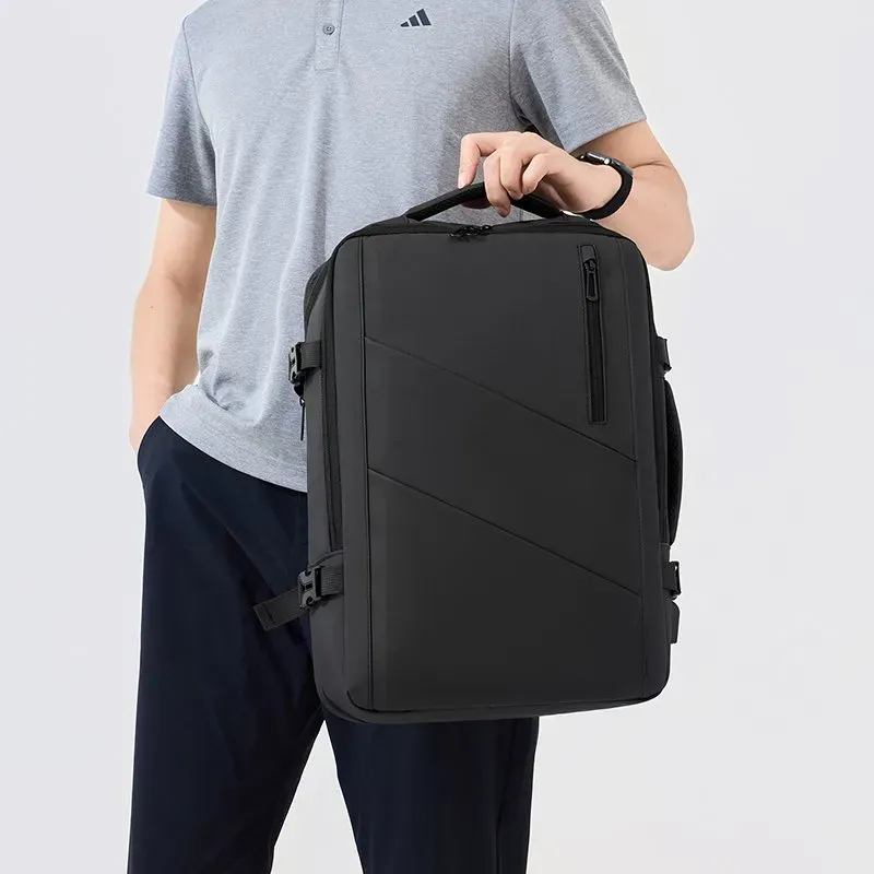 Tas Ransel Pria Bahan Oxford Polos Warna Hitam Bentuk Kotak Tali Lebar Resleting Stok China