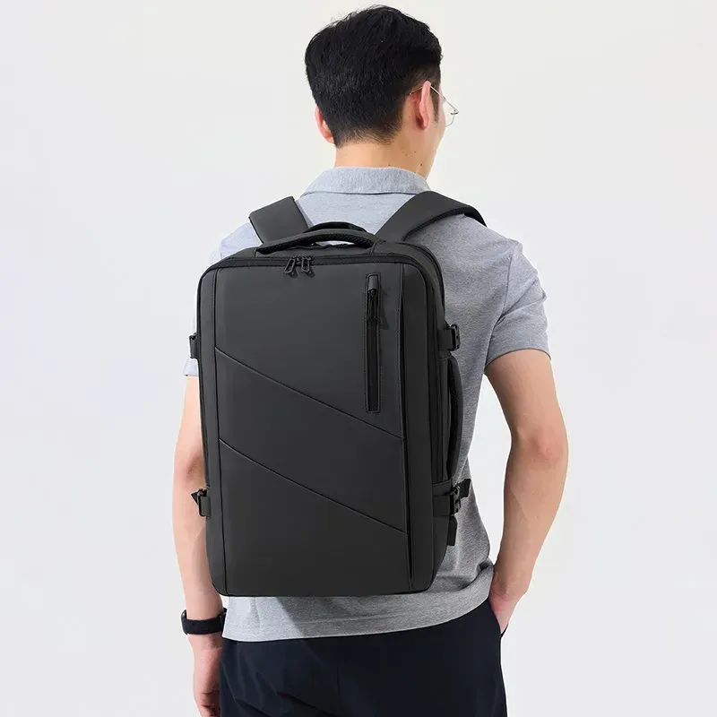 Tas Ransel Pria Bahan Oxford Polos Warna Hitam Bentuk Kotak Tali Lebar Resleting Stok China