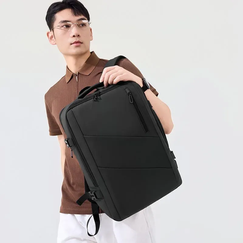 Tas Ransel Pria Bahan Oxford Polos Warna Hitam Bentuk Kotak Tali Lebar Resleting Stok China