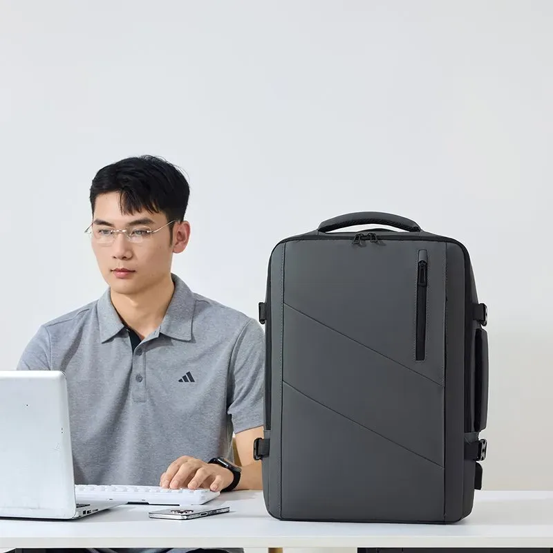 Tas Ransel Pria Bahan Oxford Polos Warna Hitam Bentuk Kotak Tali Lebar Resleting Stok China