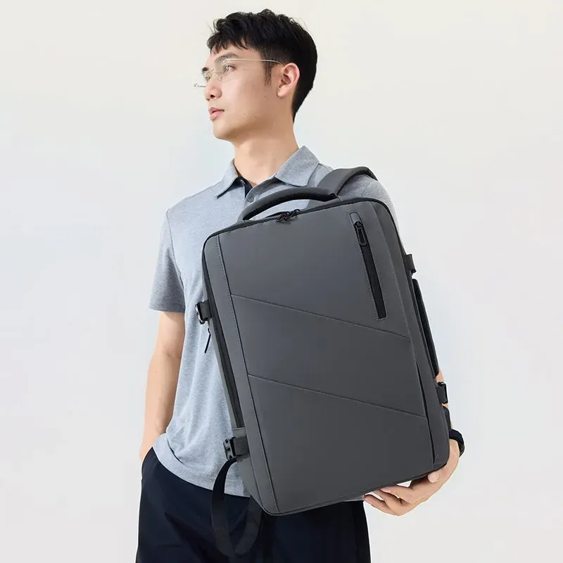 Tas Ransel Pria Bahan Oxford Polos Warna Hitam Bentuk Kotak Tali Lebar Resleting Stok China