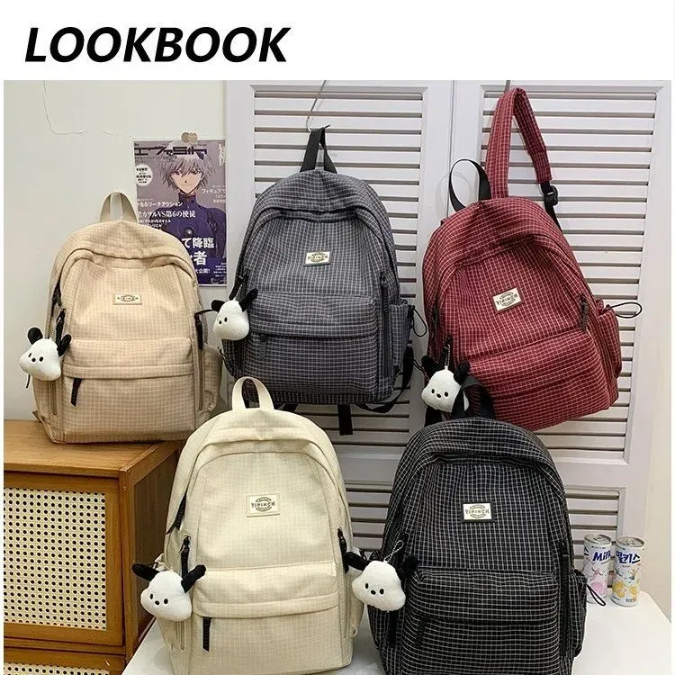 Tas Ransel Wanita Bahan Kain Motif Print Warna Hitam Bentuk Kotak Tali Lebar Grosir Import