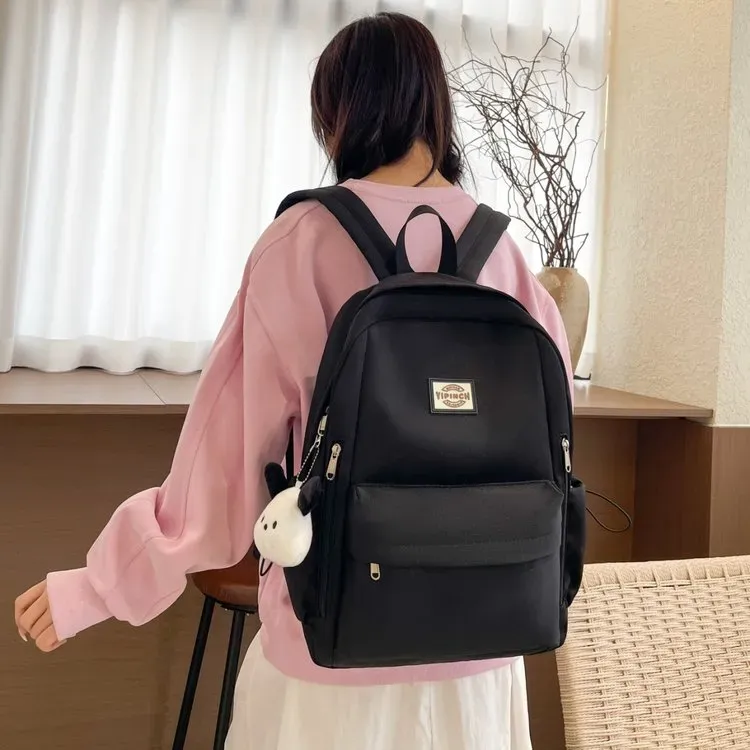 Tas Ransel Wanita Bahan Kain Motif Print Warna Hitam Bentuk Kotak Tali Lebar Grosir Import