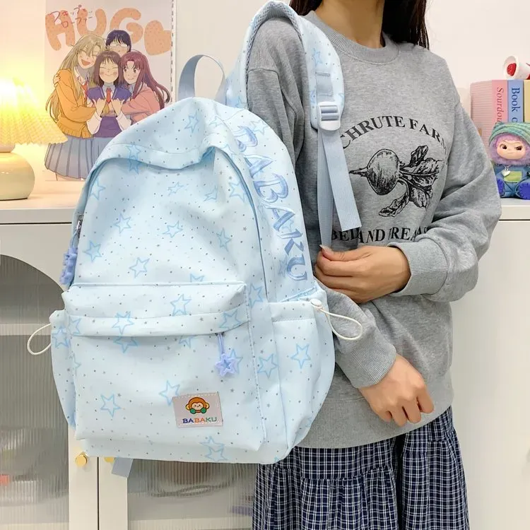 Tas Ransel Wanita Bahan Kain Motif Print Warna Hitam Bentuk Kotak Tali Lebar Grosir Import