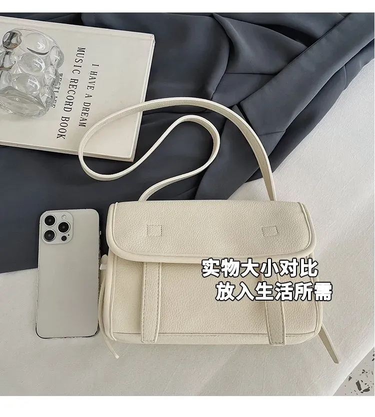 Tas Selempang Wanita Bahan PU Sintetis Polos Warna Abu-Abu Bentuk Kotak Tali Model Flap Grosir