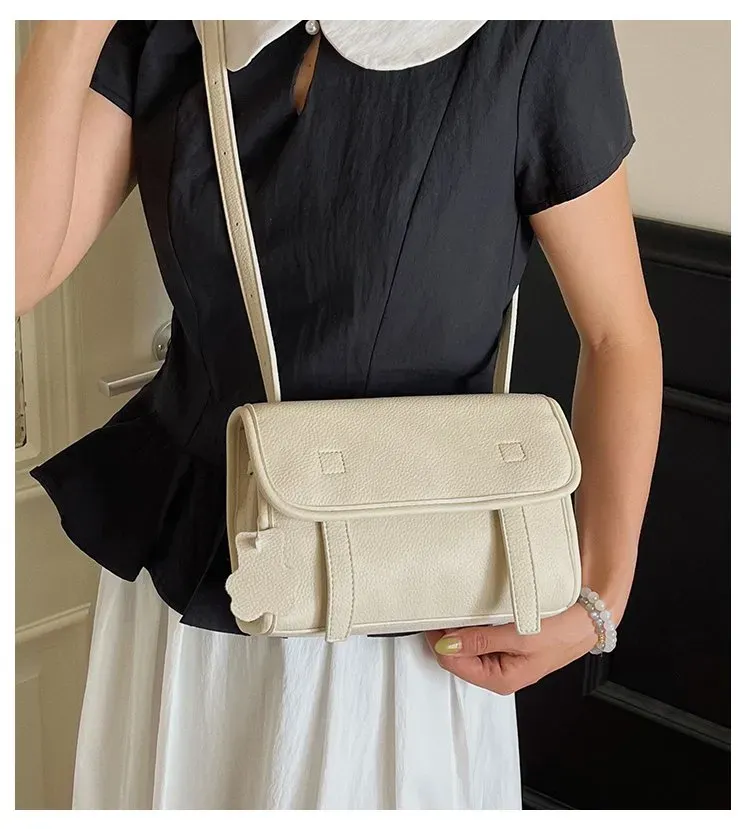 Tas Selempang Wanita Bahan PU Sintetis Polos Warna Abu-Abu Bentuk Kotak Tali Model Flap Grosir