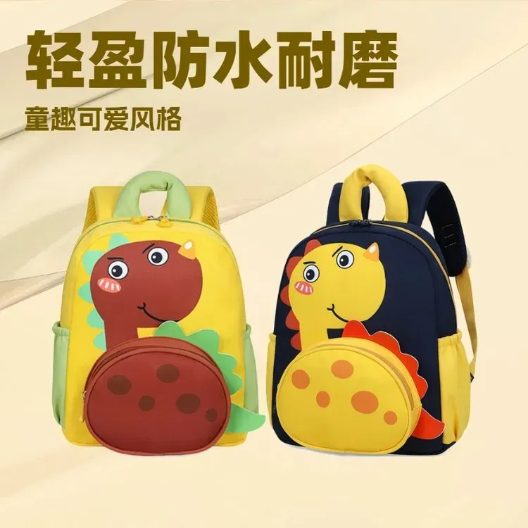 Tas Ransel Anak Bahan Kain Motif Dinosaurus Warna Hitam Bentuk Kotak Tali Lebar untuk Reseller