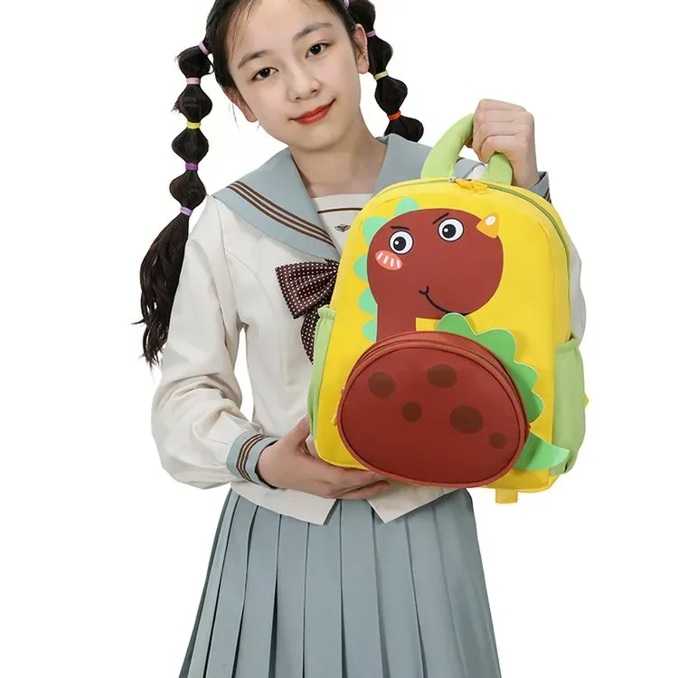 Tas Ransel Anak Bahan Kain Motif Dinosaurus Warna Hitam Bentuk Kotak Tali Lebar untuk Reseller