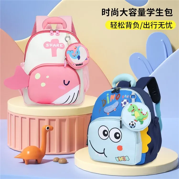 Tas Ransel Anak Bahan Kain Motif Dinosaurus Warna Hitam Bentuk Kotak Tali Lebar Grosir Import