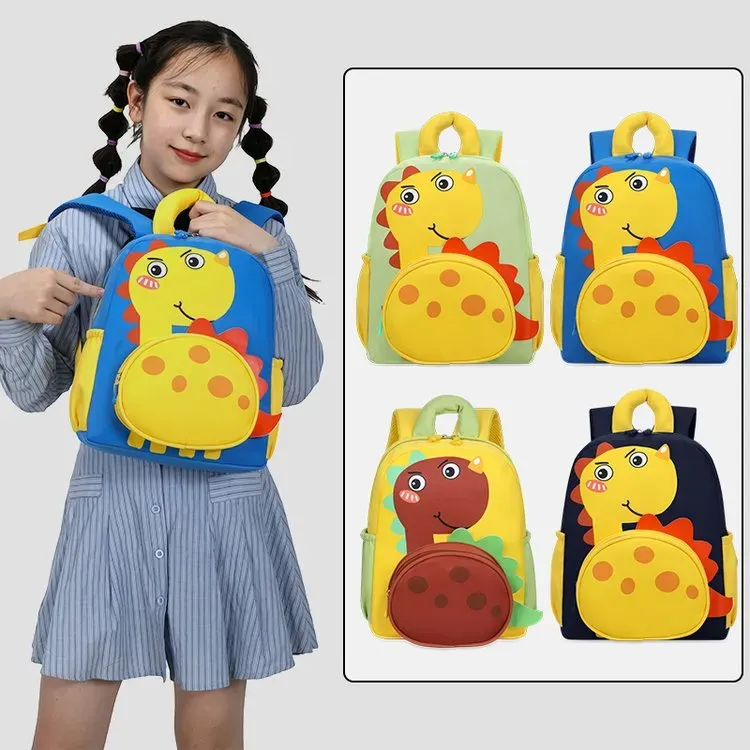 Tas Ransel Anak Bahan Kain Motif Dinosaurus Warna Hitam Bentuk Kotak Tali Lebar Grosir Import