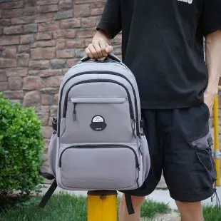 Tas Ransel Pria Bahan Nylon Polos Warna Abu-Abu Bentuk Kotak Tali Lebar Grosir Import