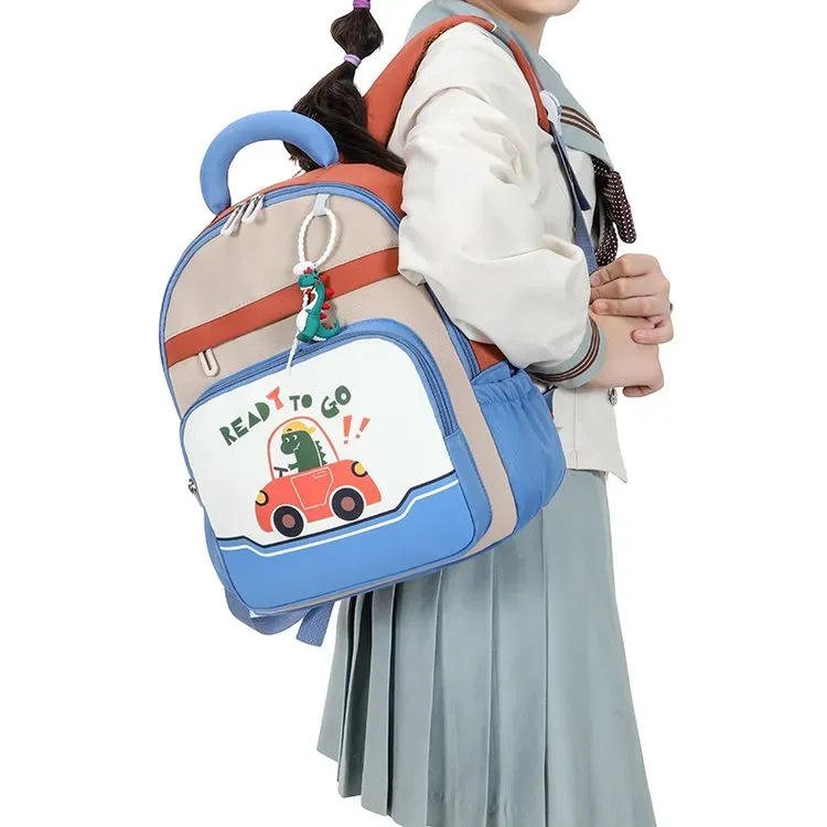Tas Ransel Anak Bahan Oxford Motif Print Bentuk Kotak Tali Lebar Resleting Grosir Import