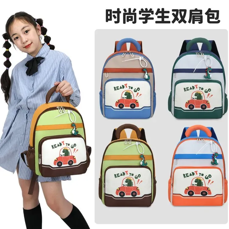Tas Ransel Anak Bahan Oxford Motif Print Bentuk Kotak Tali Lebar Resleting Grosir Import