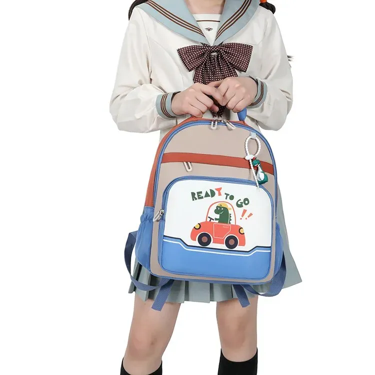 Tas Ransel Anak Bahan Oxford Motif Print Bentuk Kotak Tali Lebar Resleting Grosir Import