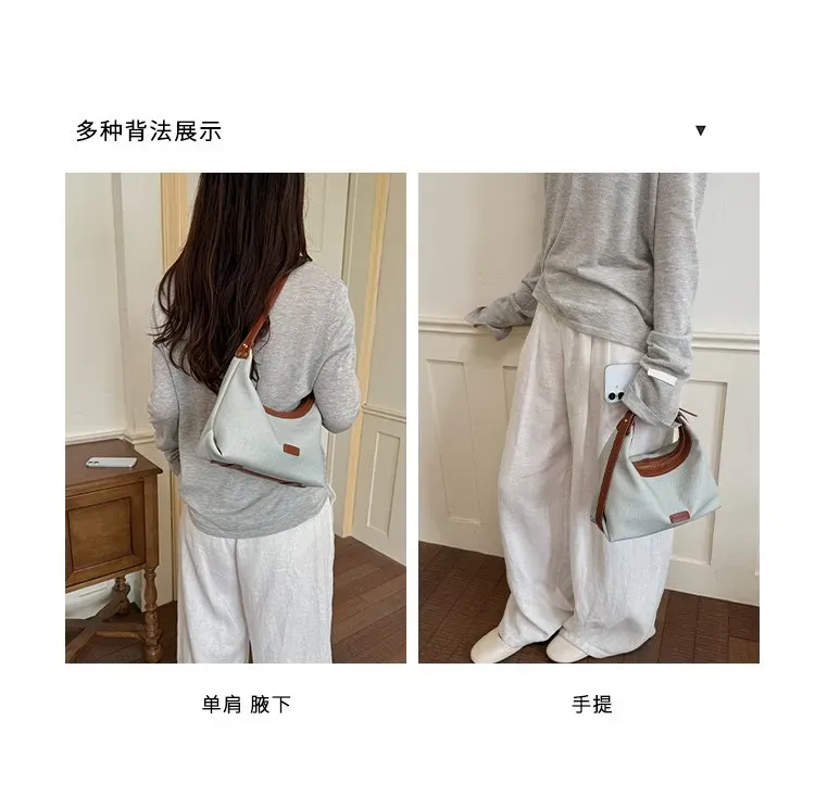 Tas Selempang Wanita Bahan PU Sintetis Polos Warna Biru Model Hobo Tali Panjang Resleting