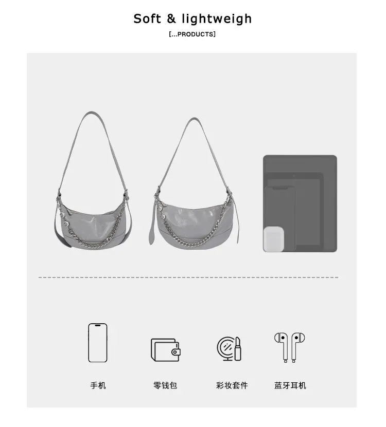 Tas Selempang Wanita Bahan PU Sintetis Polos Warna Hitam Bentuk Crescent Tali Mini Grosir