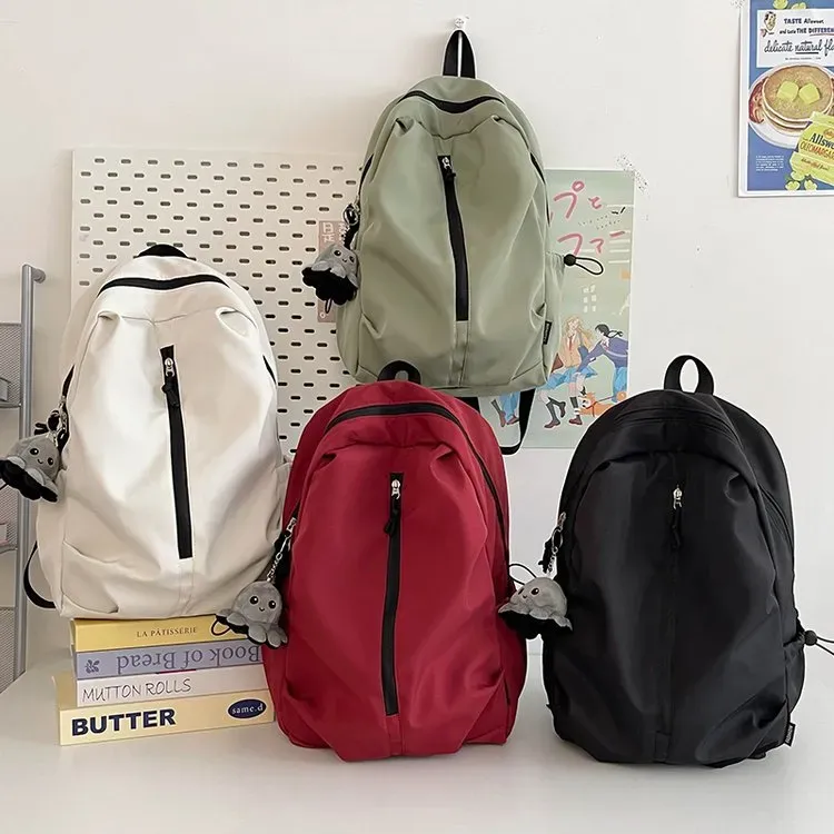 Tas Ransel Wanita Bahan Kain Polos Warna Abu-Abu Bentuk Kotak Tali Lebar Grosir Import