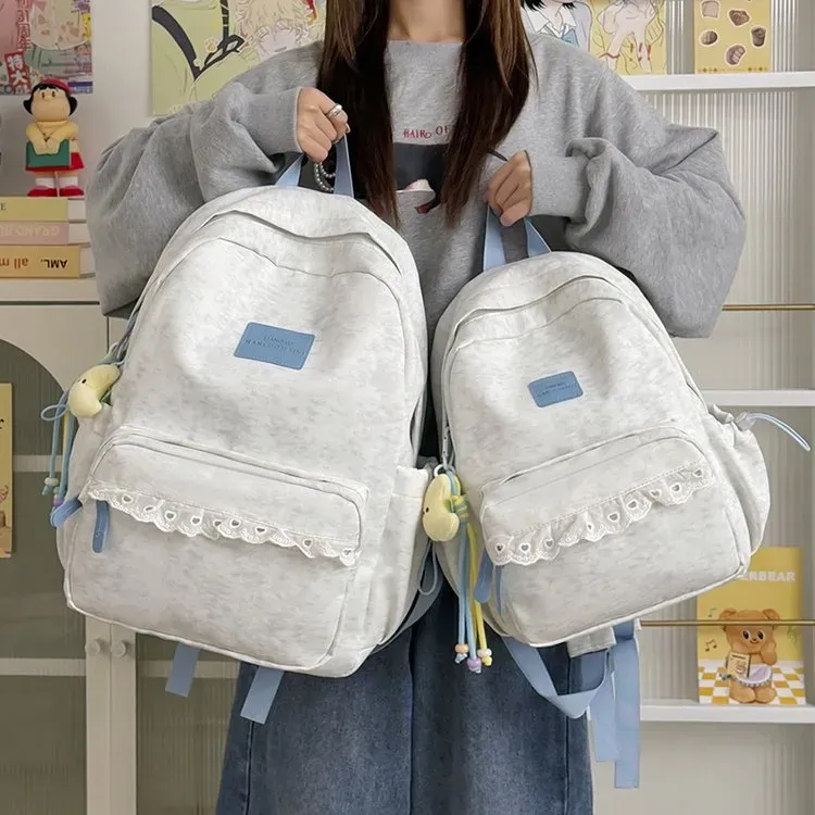 Tas Ransel Wanita Bahan Kain Polos Warna Abu-Abu Bentuk Kotak Tali Lebar Grosir Import