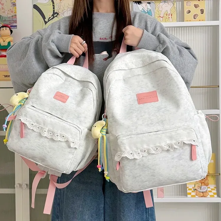 Tas Ransel Wanita Bahan Kain Polos Warna Abu-Abu Bentuk Kotak Tali Lebar Grosir Import
