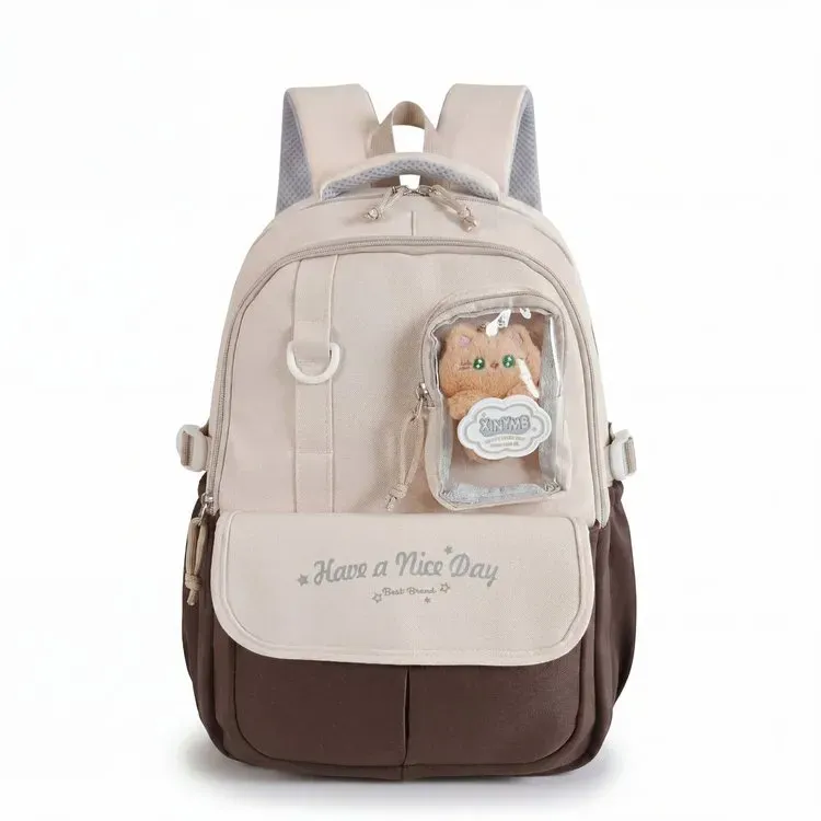 Tas Ransel Wanita Bahan Kain Polos Warna Abu-Abu Bentuk Kotak Tali Lebar Grosir Import