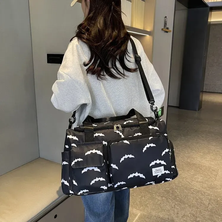 Tas Selempang Wanita Bahan Nylon Polos Warna Hitam Bentuk Kotak Tali Lebar Grosir Import