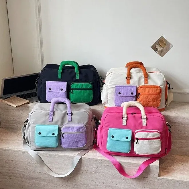 Tas Selempang Wanita Bahan Nylon Polos Warna Hitam Bentuk Kotak Tali Lebar Grosir Import