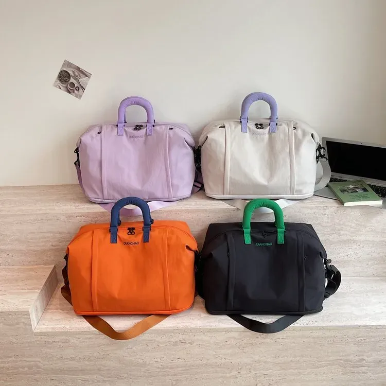 Tas Selempang Wanita Bahan Nylon Polos Warna Hitam Bentuk Kotak Tali Lebar Grosir Import