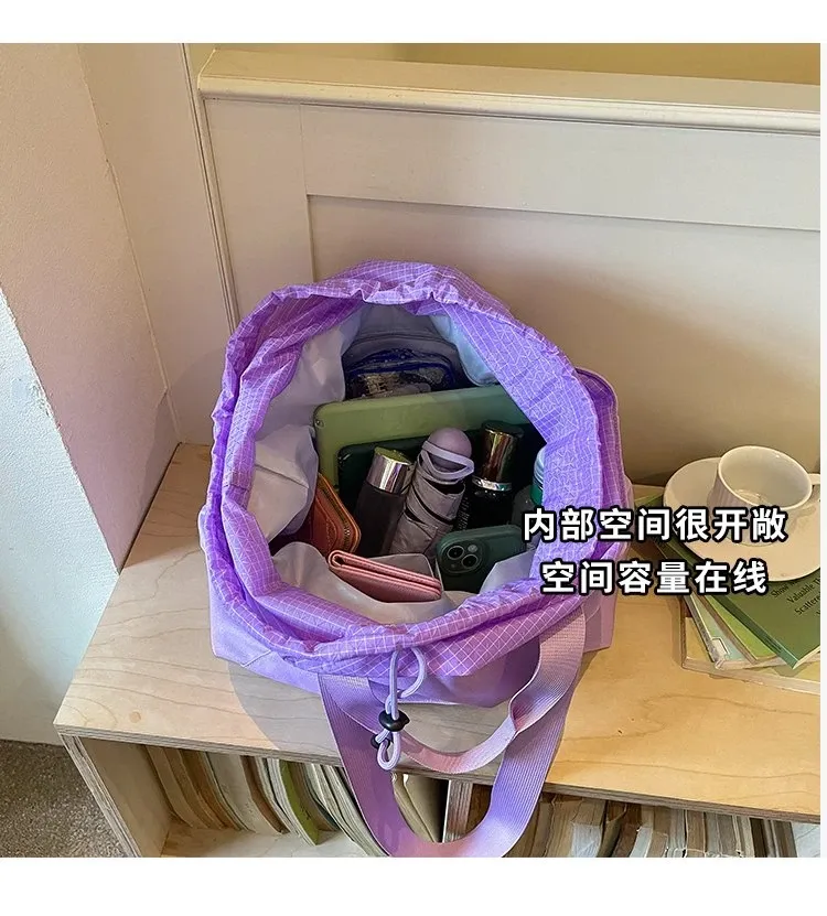 Tas Selempang Wanita Bahan Nylon Polos Warna Ungu Bentuk Kotak Tali Lebar Grosir Import