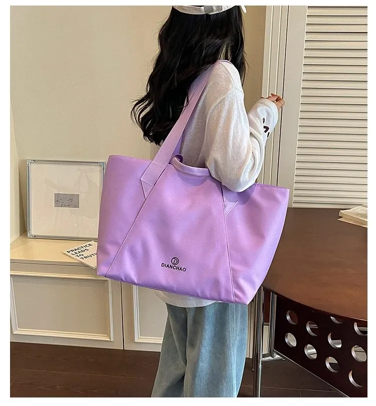Tas Selempang Wanita Bahan Nylon Polos Warna Ungu Bentuk Kotak Tali Lebar Grosir Import