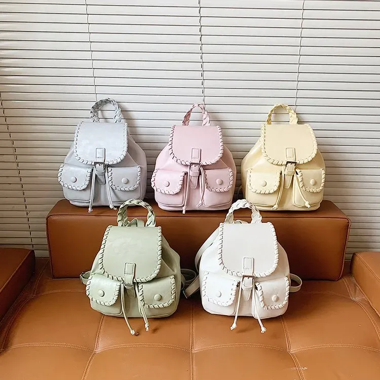 Tas Ransel Anak Bahan PU Sintetis Motif Polkadot Warna Hitam Bentuk Kotak Tali Grosir Import
