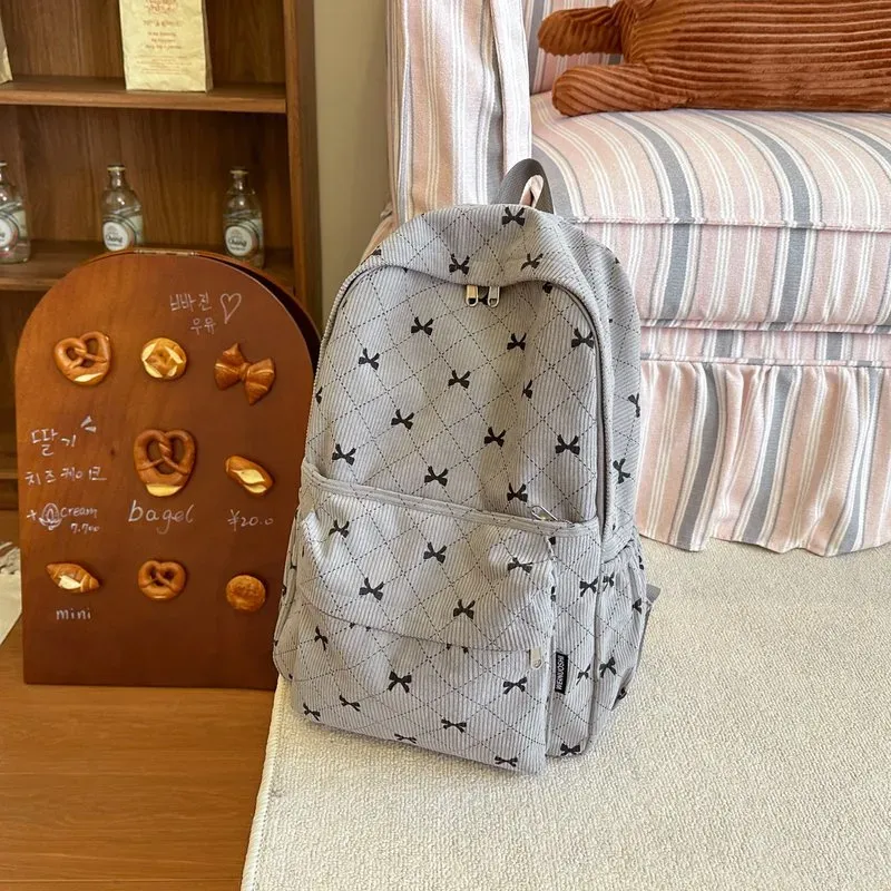 Tas Ransel Wanita Bahan Oxford Motif Bow Bentuk Kotak Tali Panjang Resleting Grosir Import