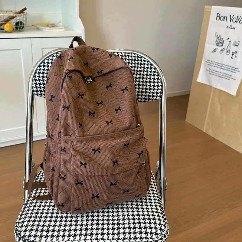 Tas Ransel Wanita Bahan Oxford Motif Bow Bentuk Kotak Tali Panjang Resleting Grosir Import