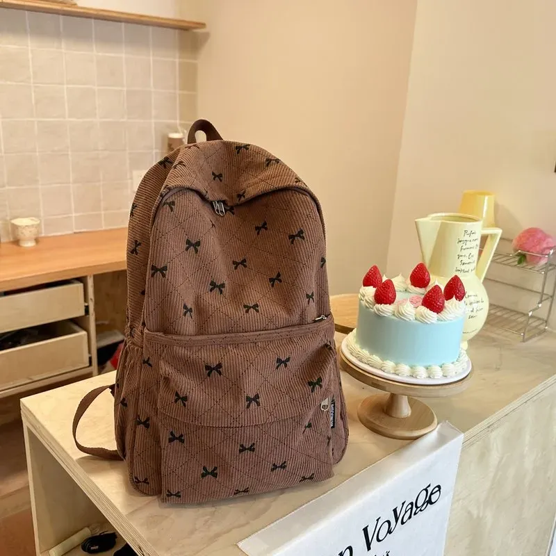 Tas Ransel Wanita Bahan Oxford Motif Bow Bentuk Kotak Tali Panjang Resleting Grosir Import