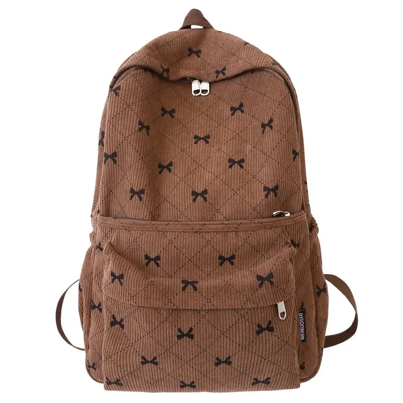 Tas Ransel Wanita Bahan Oxford Motif Bow Bentuk Kotak Tali Panjang Resleting Grosir Import