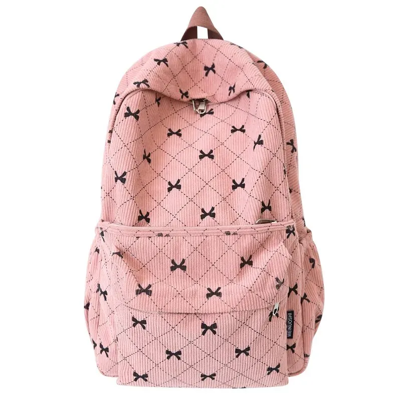 Tas Ransel Wanita Bahan Oxford Motif Bow Bentuk Kotak Tali Panjang Resleting Grosir Import