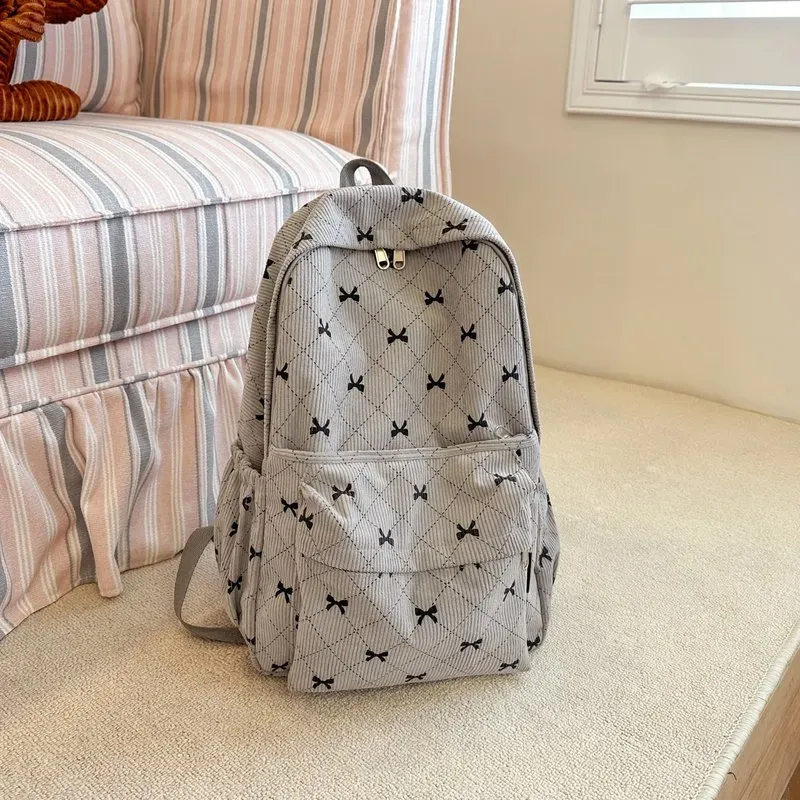 Tas Ransel Wanita Bahan Oxford Motif Bow Bentuk Kotak Tali Panjang Resleting Grosir Import