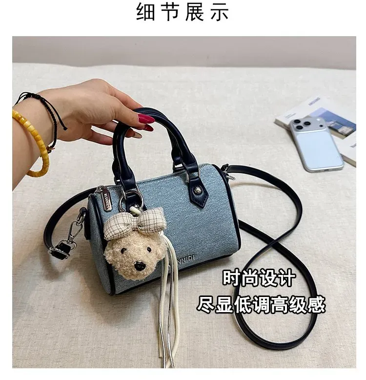 Tas Selempang Wanita Bahan PU Sintetis Polos Warna Biru Bentuk Kotak Tali Resleting Grosir