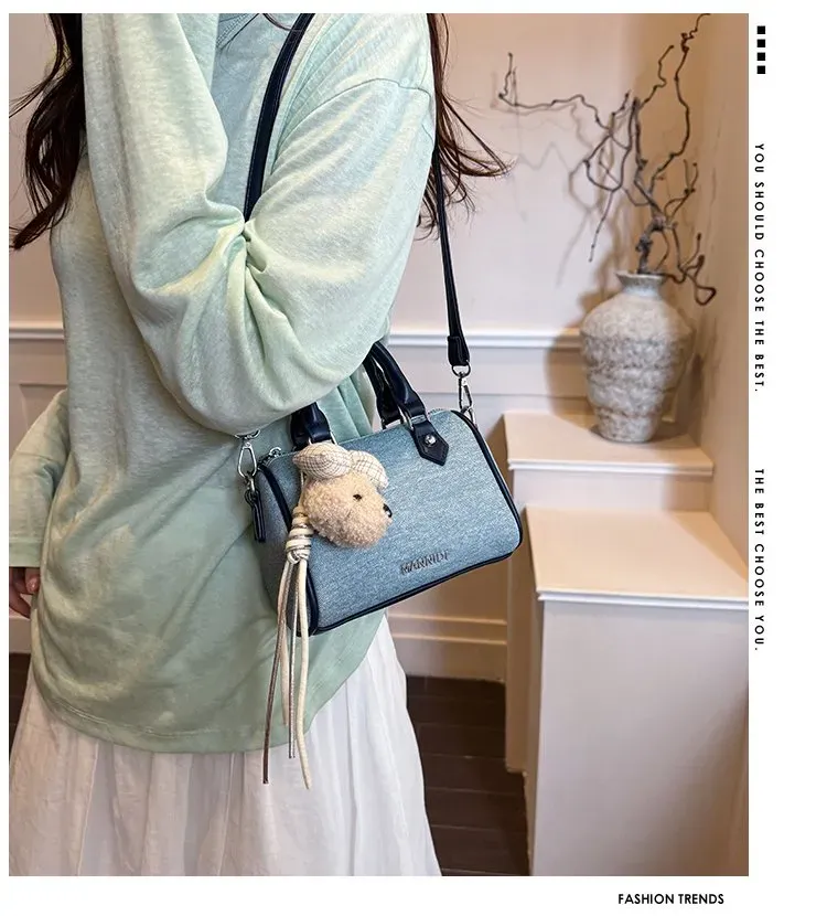Tas Selempang Wanita Bahan PU Sintetis Polos Warna Biru Bentuk Kotak Tali Resleting Grosir