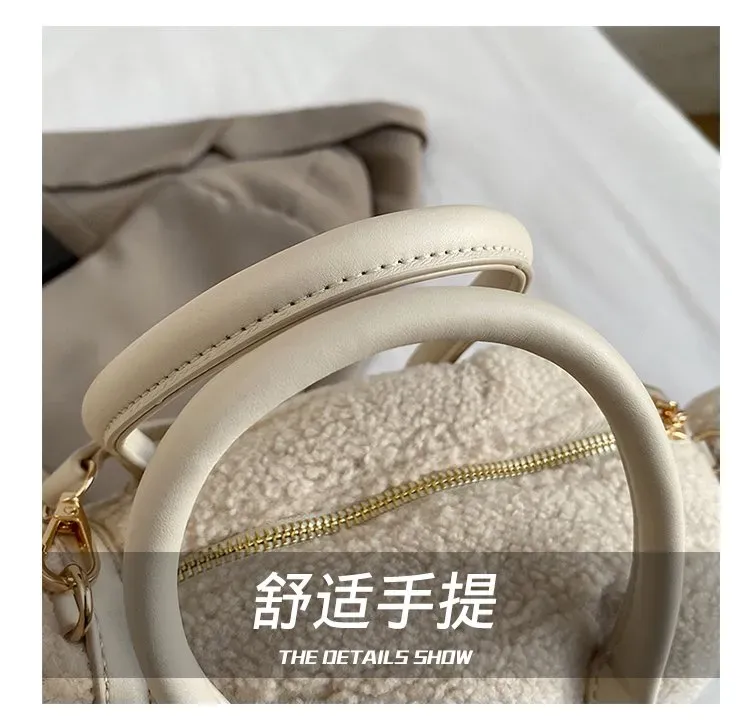 Tas Selempang Wanita Bahan PU Sintetis Polos Warna Putih Bentuk Bulat Tali Resleting Grosir