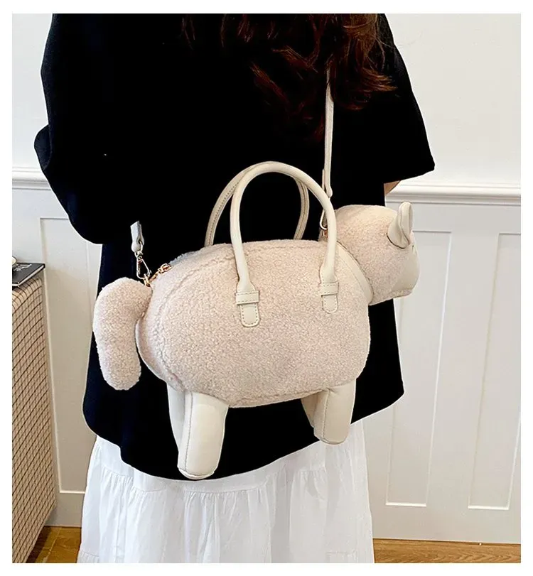 Tas Selempang Wanita Bahan PU Sintetis Polos Warna Putih Bentuk Bulat Tali Resleting Grosir