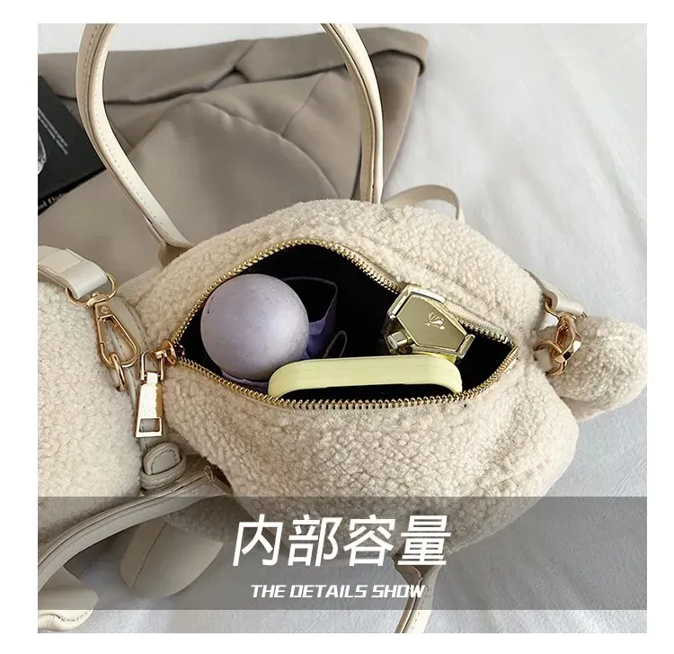 Tas Selempang Wanita Bahan PU Sintetis Polos Warna Putih Bentuk Bulat Tali Resleting Grosir
