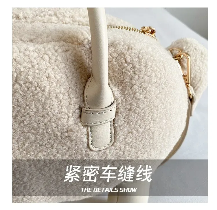 Tas Selempang Wanita Bahan PU Sintetis Polos Warna Putih Bentuk Bulat Tali Resleting Grosir
