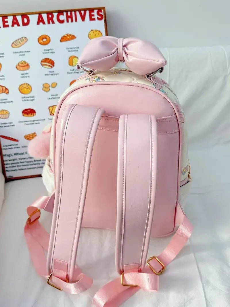 Tas Ransel Anak Bahan PU Sintetis Motif Print Warna Putih Bentuk Kotak Tali Dengan Gantungan