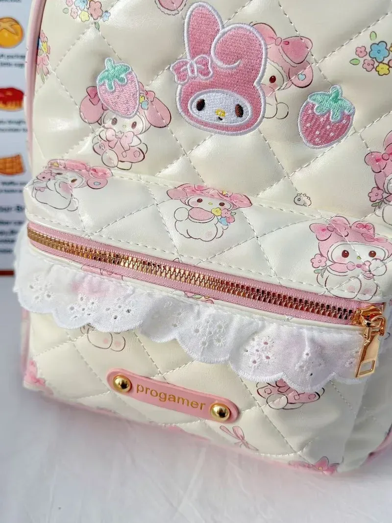 Tas Ransel Anak Bahan PU Sintetis Motif Print Warna Putih Bentuk Kotak Tali Dengan Gantungan
