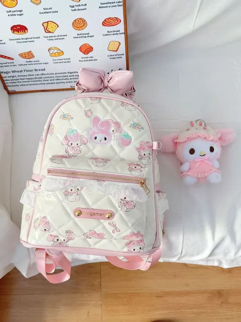 Tas Ransel Anak Bahan PU Sintetis Motif Print Warna Putih Bentuk Kotak Tali Dengan Gantungan kategori tas ransel grosir