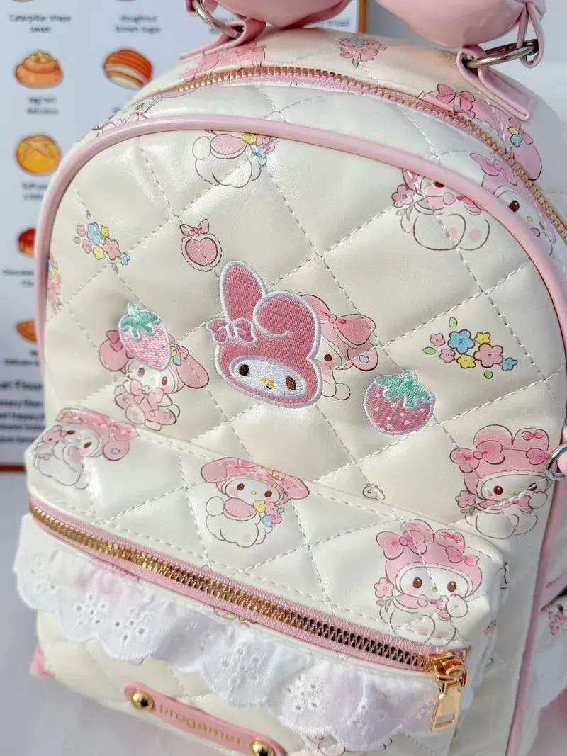Tas Ransel Anak Bahan PU Sintetis Motif Print Warna Putih Bentuk Kotak Tali Dengan Gantungan