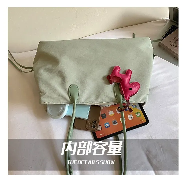 Tas Selempang Wanita Bahan PU Sintetis Polos Warna Hijau Bentuk Kotak Tali Lebar Bahan Kanvas