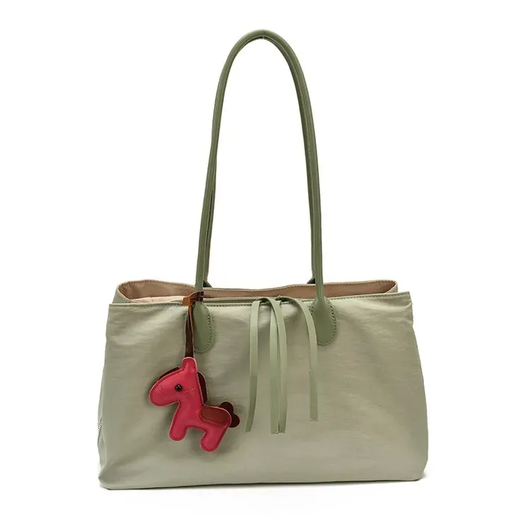 Tas Selempang Wanita Bahan PU Sintetis Polos Warna Hijau Bentuk Kotak Tali Lebar Bahan Kanvas