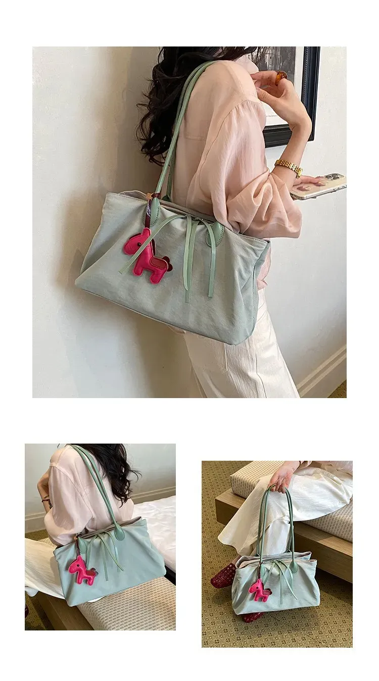 Tas Selempang Wanita Bahan PU Sintetis Polos Warna Hijau Bentuk Kotak Tali Lebar Bahan Kanvas